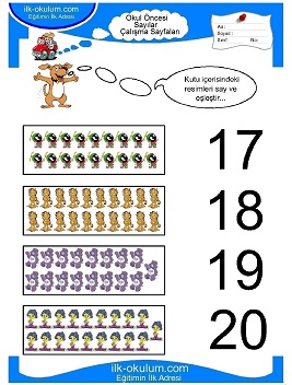 Çocuklar İçin sayı Çalışma Sayfaları 